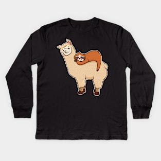 Cute & Funny Sloth Sleeping on Llama Friend Kids Long Sleeve T-Shirt